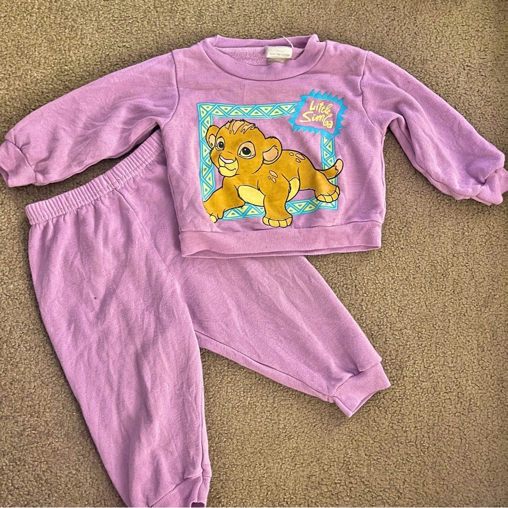 Vintage 90s The Lion King Little Simba Baby Sweatshirt set purple Rare Find